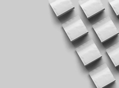 Render of a white glossy square doy-pack package with zipper on light background Stock Illustration