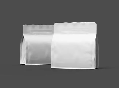 Render of a white glossy square doy-pack package with zipper on dark background Stock Illustration