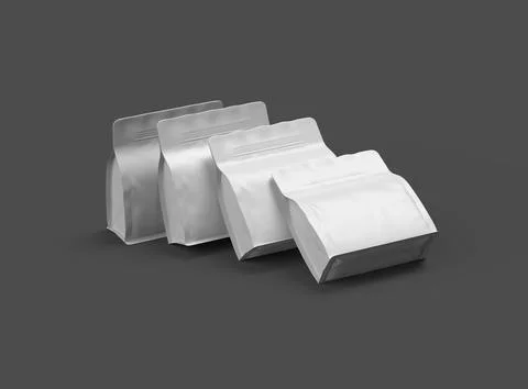 Render of a white glossy square doy-pack package with zipper on dark background Stock Illustration
