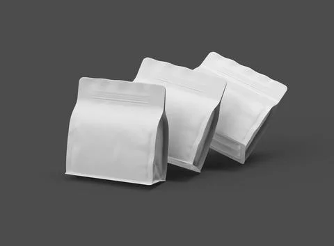 Render of a white glossy square doy-pack package with zipper on dark background Illustrazione stock