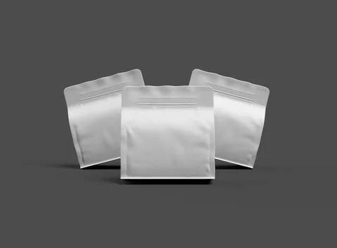 Render of a white glossy square doy-pack package with zipper on dark background Stock Illustration
