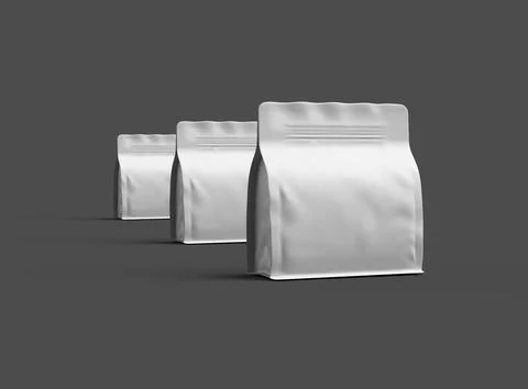 Render of a white glossy square doy-pack package with zipper on dark background Stock Illustration