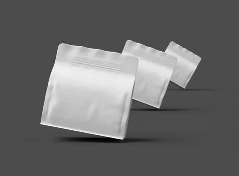 Render of a white glossy square doy-pack package with zipper on dark background Stock Illustration