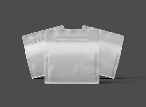 Render of a white glossy square doy-pack package with zipper on dark background Illustrazione stock