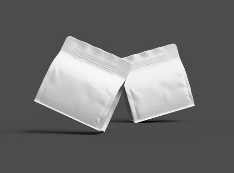 Render of a white glossy square doy-pack package with zipper on dark background Stock Illustration