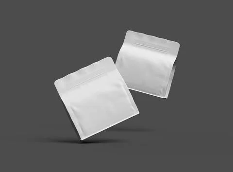 Render of a white glossy square doy-pack package with zipper on dark background Stock Illustration