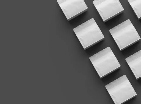 Render of a white glossy square doy-pack package with zipper on dark background Stock Illustration