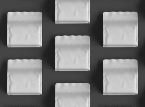 Render of a white glossy square doy-pack package with zipper on dark background Stock Illustration