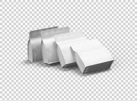 Render of a white square doy-pack package with zipper on transparent background Stock Illustration