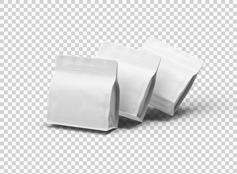 Render of a white square doy-pack package with zipper on transparent background Stock Illustration