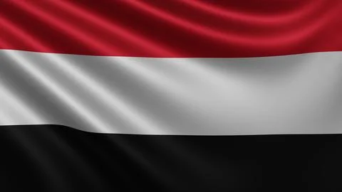 Render of the Yemen flag flutters in the wind close-up, the national flag of Stock Illustration