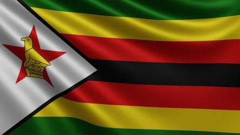Render of the Zimbabwe flag flutters in the wind close-up, the national flag of Stock Illustration