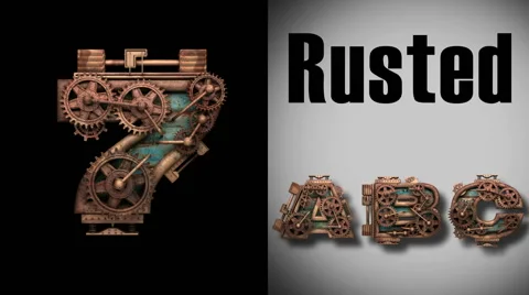 Rendered with alpha matted mode loop rusted metal mechanical letter 7 Stock Footage 59345917
