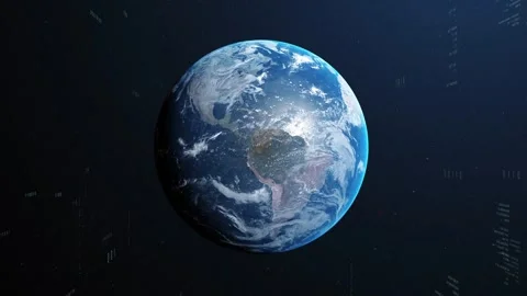 Rendered globe rotating, data feed driving binary, code, red markers, creating Stock Footage 332821802
