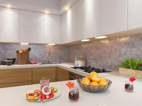 Rendergof interior design of the kitchen Stock Illustration