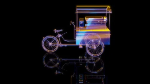 Rendering 3D animation, Bike Cafe model on a black background Stock Footage 260449851