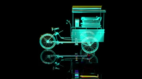 Rendering 3D animation, Bike Cafe model on a black background Stock Footage 260802760