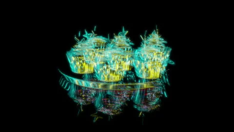 Rendering 3D animation, Cupcakes model on a black background Stock Footage 260046795
