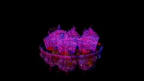 Rendering 3D animation, Cupcakes model on a black background Stock Footage 261707272