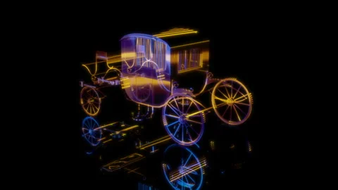 Rendering 3D animation, Horse carriage model on a black background Stock Footage 260451351