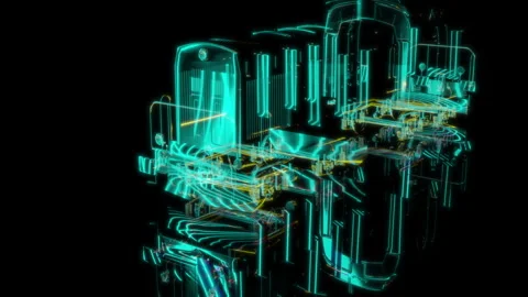 Rendering 3D animation, Locomotive model on a black background Stock Footage 260047722