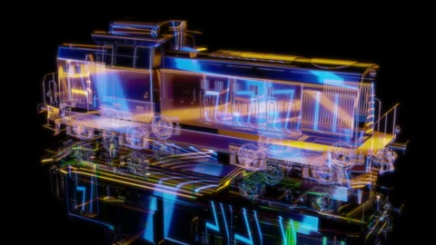 Rendering 3D animation, Locomotive model on a black background Stock Footage 260451773