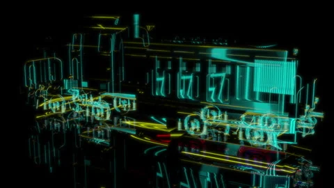 Rendering 3D animation, Locomotive model on a black background Stock Footage 260806790