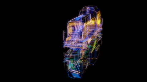 Rendering 3D animation, Locomotive model on a black background Stock Footage 261213978
