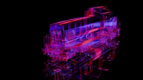 Rendering 3D animation, Locomotive model on a black background Stock Footage 261709359