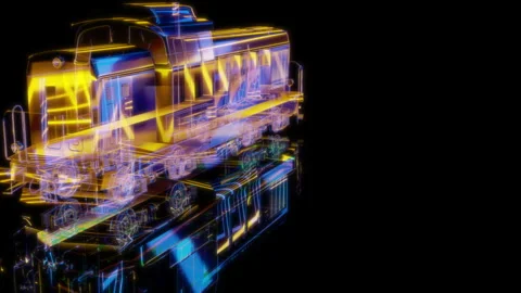 Rendering 3D animation, Locomotive model on a black background Video stock 262465025