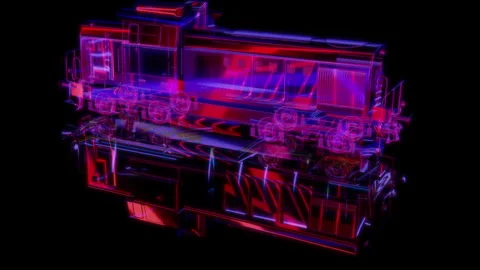 Rendering 3D animation, Locomotive model on a black background Stock Footage 262615604
