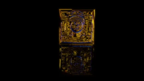 Rendering 3D animation, Mayan Relief model on a black background Stock Footage 262466731