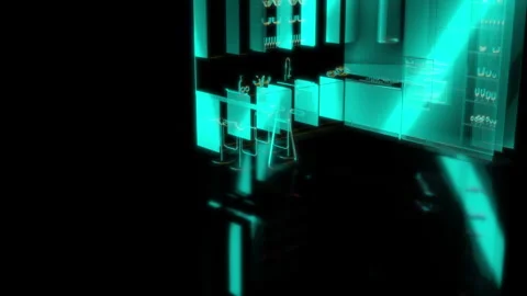 Rendering 3D animation, Modern kitchen D model on a black background Stock Footage 260049313