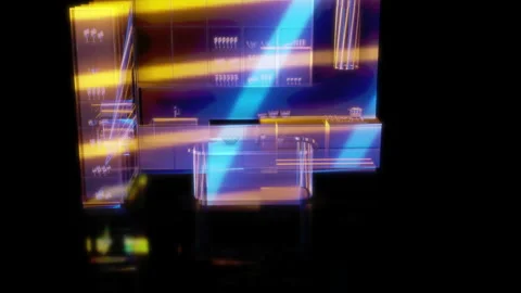 Rendering 3D animation, Modern kitchen B model on a black background Stock Footage 260452392