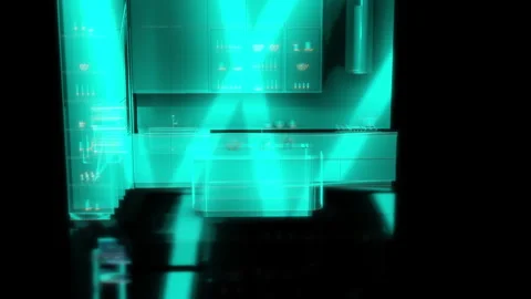 Rendering 3D animation, Modern kitchen B model on a black background Stock Footage 260808160
