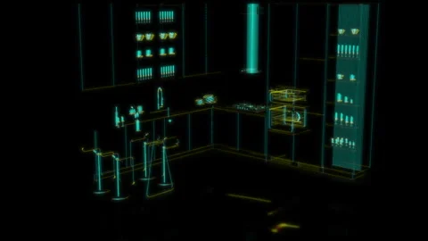 Rendering 3D animation, Modern kitchen D model on a black background Stock Footage 260808763