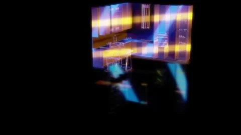 Rendering 3D animation, Modern kitchen D model on a black background Stock Footage 261215346