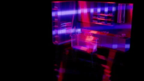 Rendering 3D animation, Modern kitchen B model on a black background Stock Footage 261711958