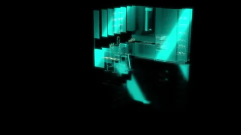 Rendering 3D animation, Modern kitchen D model on a black background Stock Footage 262091995