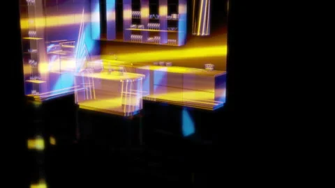 Rendering 3D animation, Modern kitchen B model on a black background Stock Footage 262467114