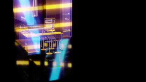 Rendering 3D animation, Modern kitchen D model on a black background Stock Footage 262467312