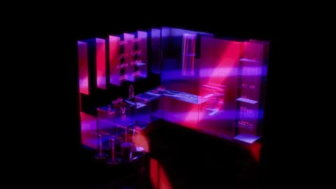 Rendering 3D animation, Modern kitchen D model on a black background Stock Footage 262617688