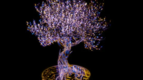 Rendering 3D animation, Pink Bonsai model on a black background Stock Footage 260452887