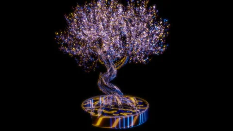 Rendering 3D animation, Pink Bonsai model on a black background Stock Footage 262467646