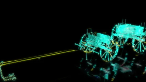 Rendering 3D animation, Prussian Ammunition wagon model on a black background Stock Footage 260050371