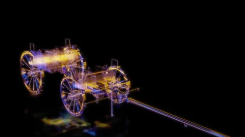 Rendering 3D animation, Prussian Ammunition wagon model on a black background Stock Footage 260453460
