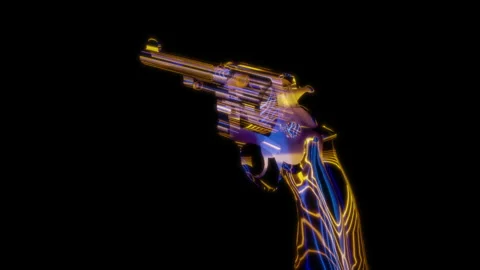 Rendering 3D animation, Revolver 1905 model on a black background Stock Footage 260453558