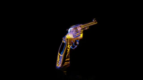 Rendering 3D animation, Revolver 1905 model on a black background Stock Footage 261216388