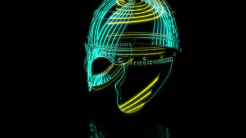 Rendering 3D animation, Spangenhelm helmet PL model on a black background Stock Footage 260051679