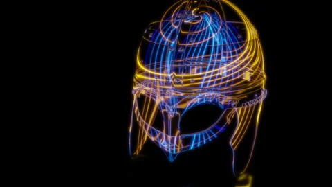 Rendering 3D animation, Spangenhelm helmet PL model on a black background Stock Footage 260454390